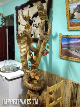 Snake statue in a pizza restaurant in tupiza, bolivia